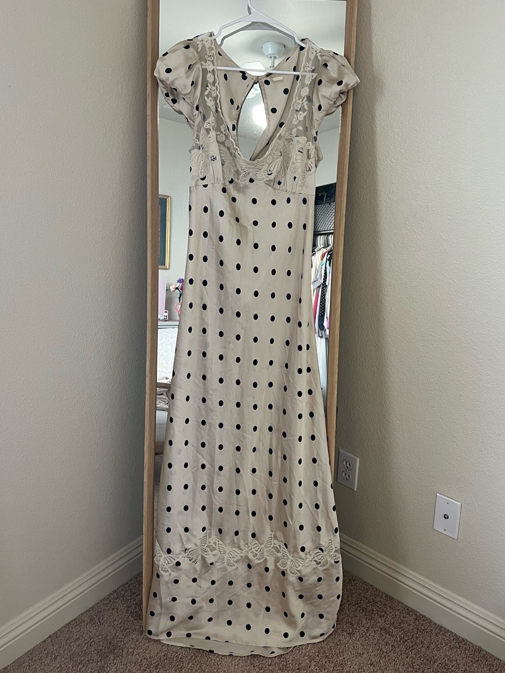 Free People Cream Butterfly Babe Maxi Dress with Black Polka Dots
